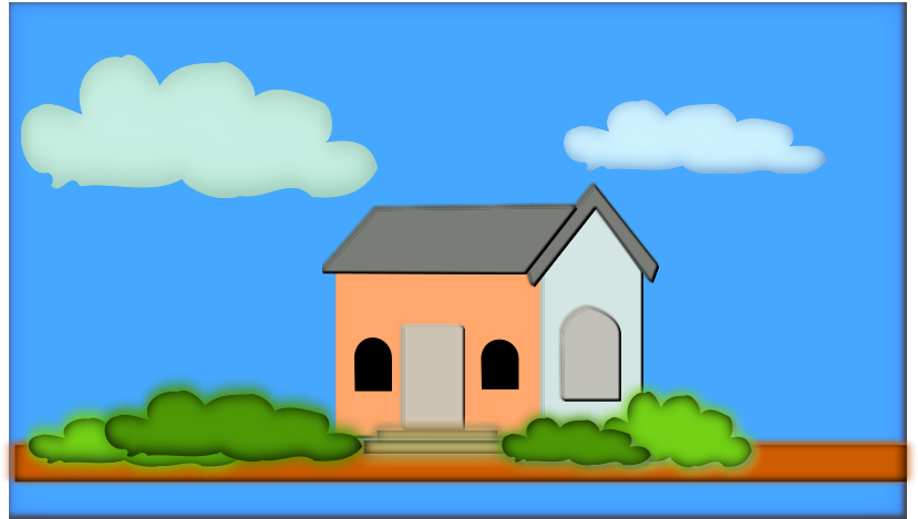 Cartoon House Under Blue Sky