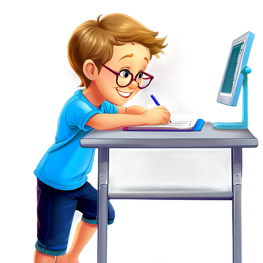 Cartoon Kid Doing Homework Png 06132024