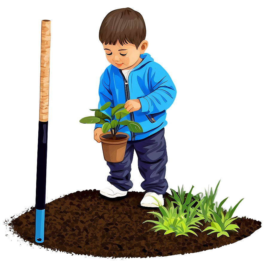 Cartoon Kid Planting Tree Png 93