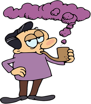 Cartoon Man Daydreaming While Drinking Coffee