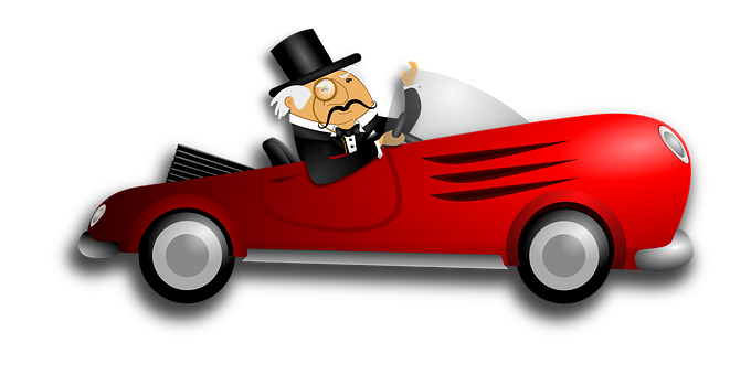 Cartoon Man Driving Classic Car