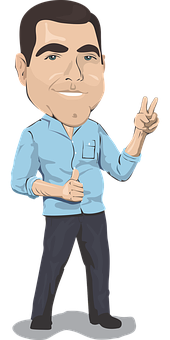 Cartoon Man Giving Peace Sign