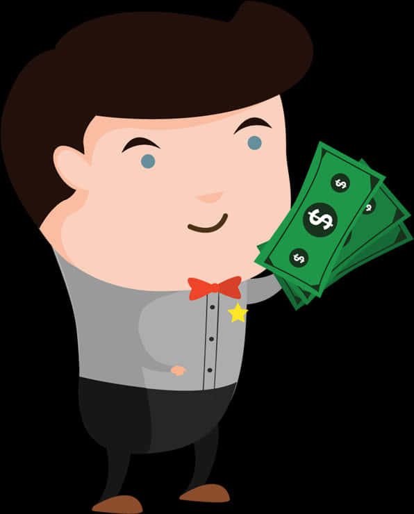 Cartoon Man Holding Money