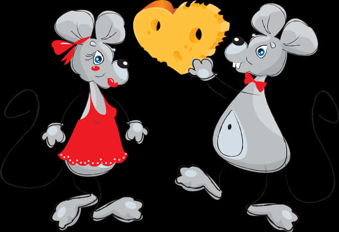 Cartoon Mice Sharing Cheese Heart