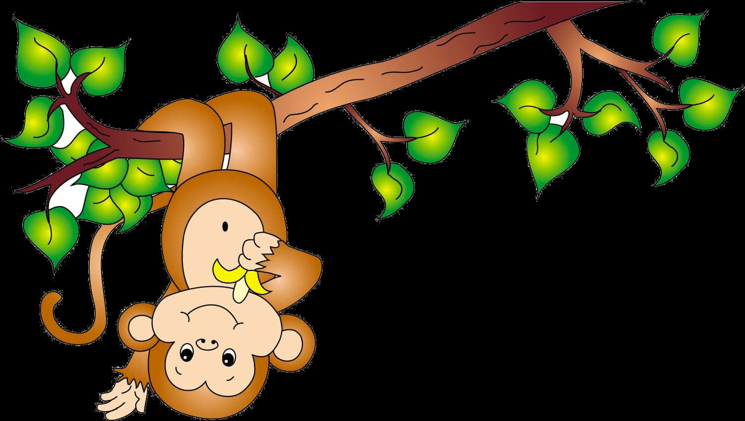 Cartoon Monkey Hanging From Branch