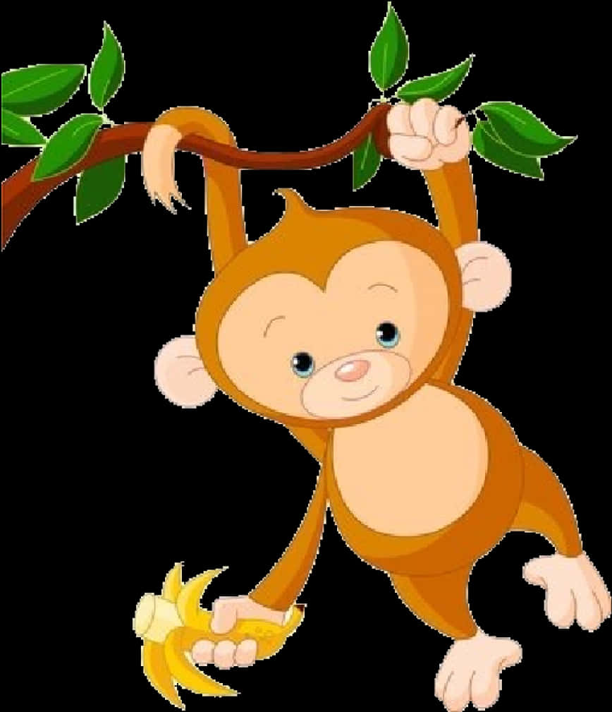 Cartoon Monkey Hanging With Banana