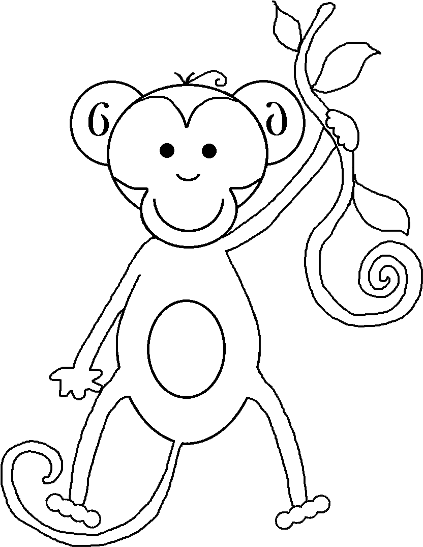 Cartoon Monkey Holding Branch