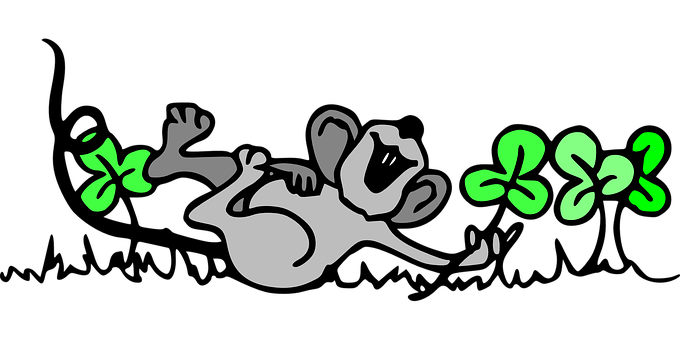 Cartoon Mousewith Green Butterflies