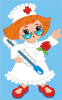 Cartoon Nurse With Thermometerand Flower