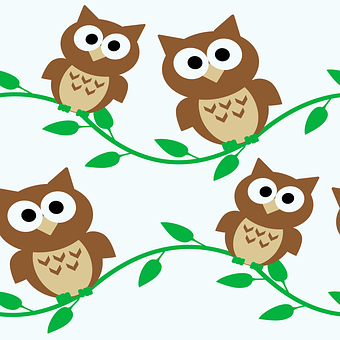 Cartoon Owlson Vines Pattern