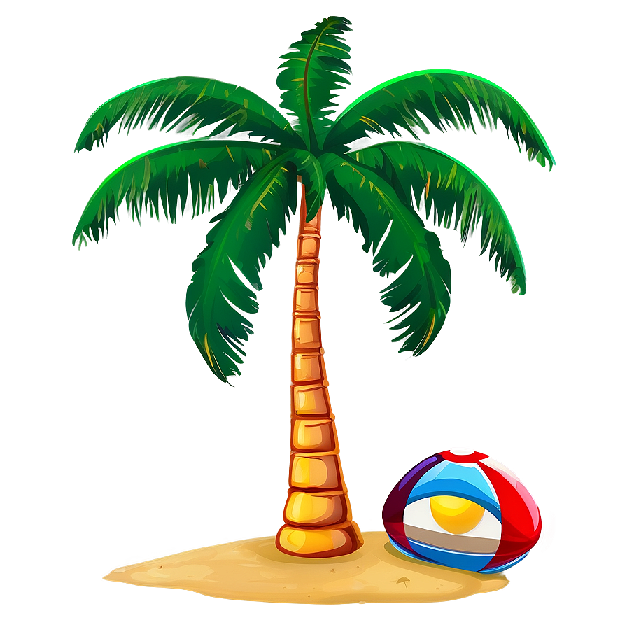 Cartoon Palm Tree With Beach Ball Png Gvv