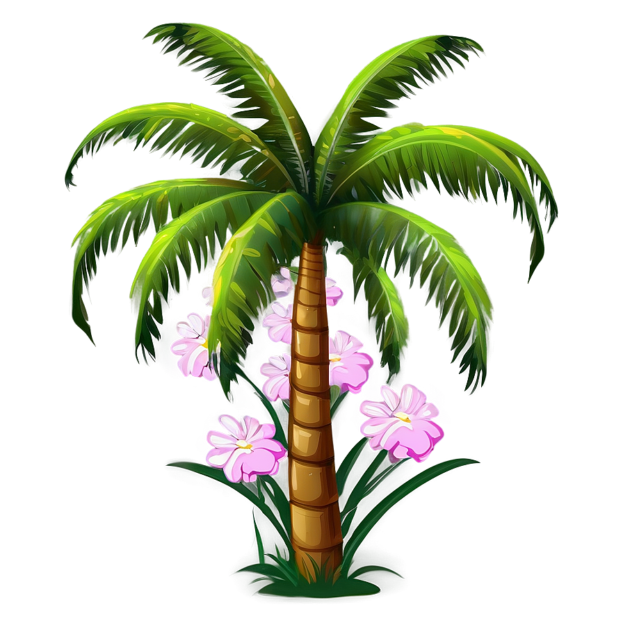 Cartoon Palm Tree With Flowers Png 06212024