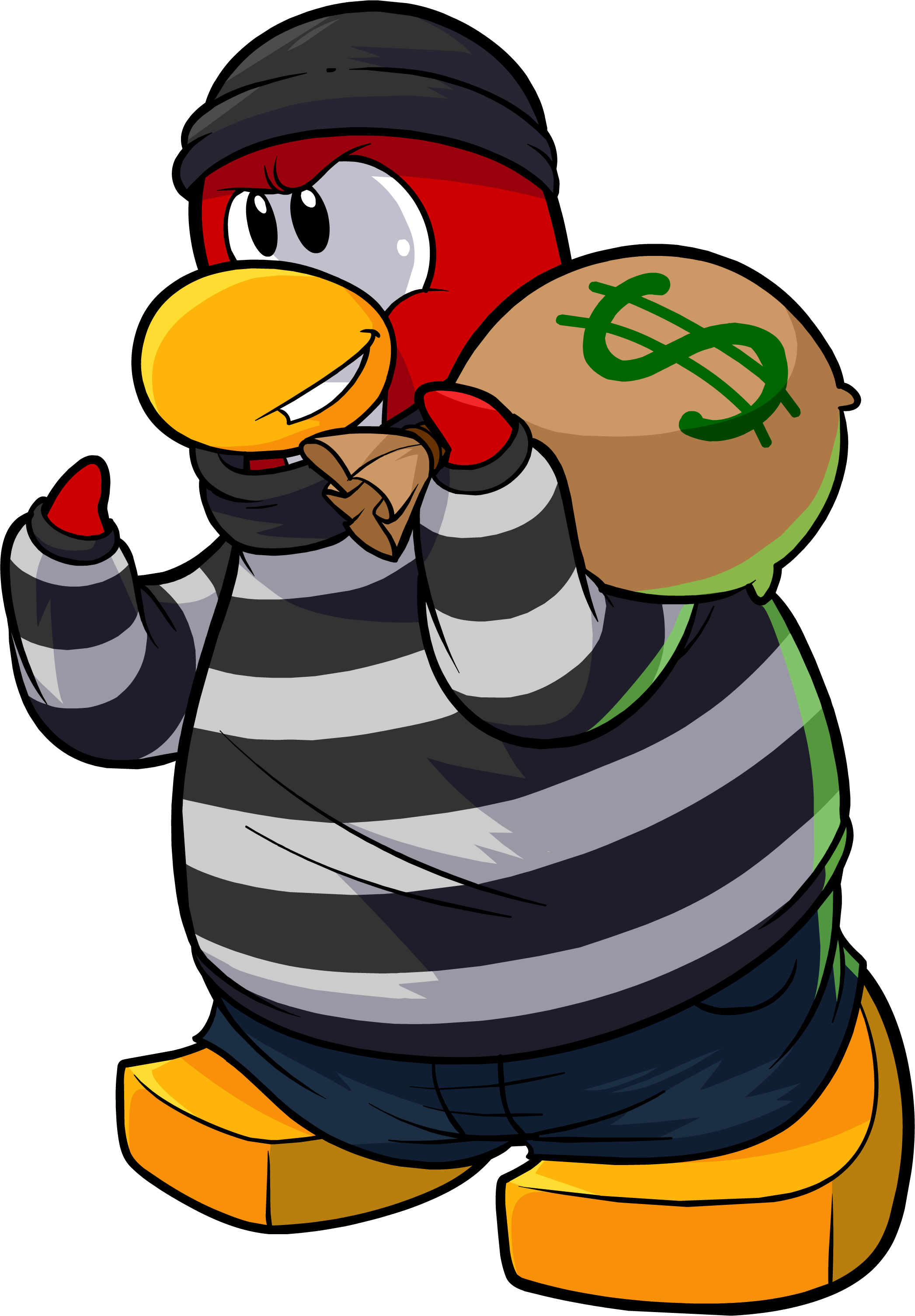 Cartoon Penguin Thief With Loot Bag