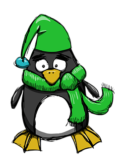 Cartoon Penguin Wearing Winter Clothes