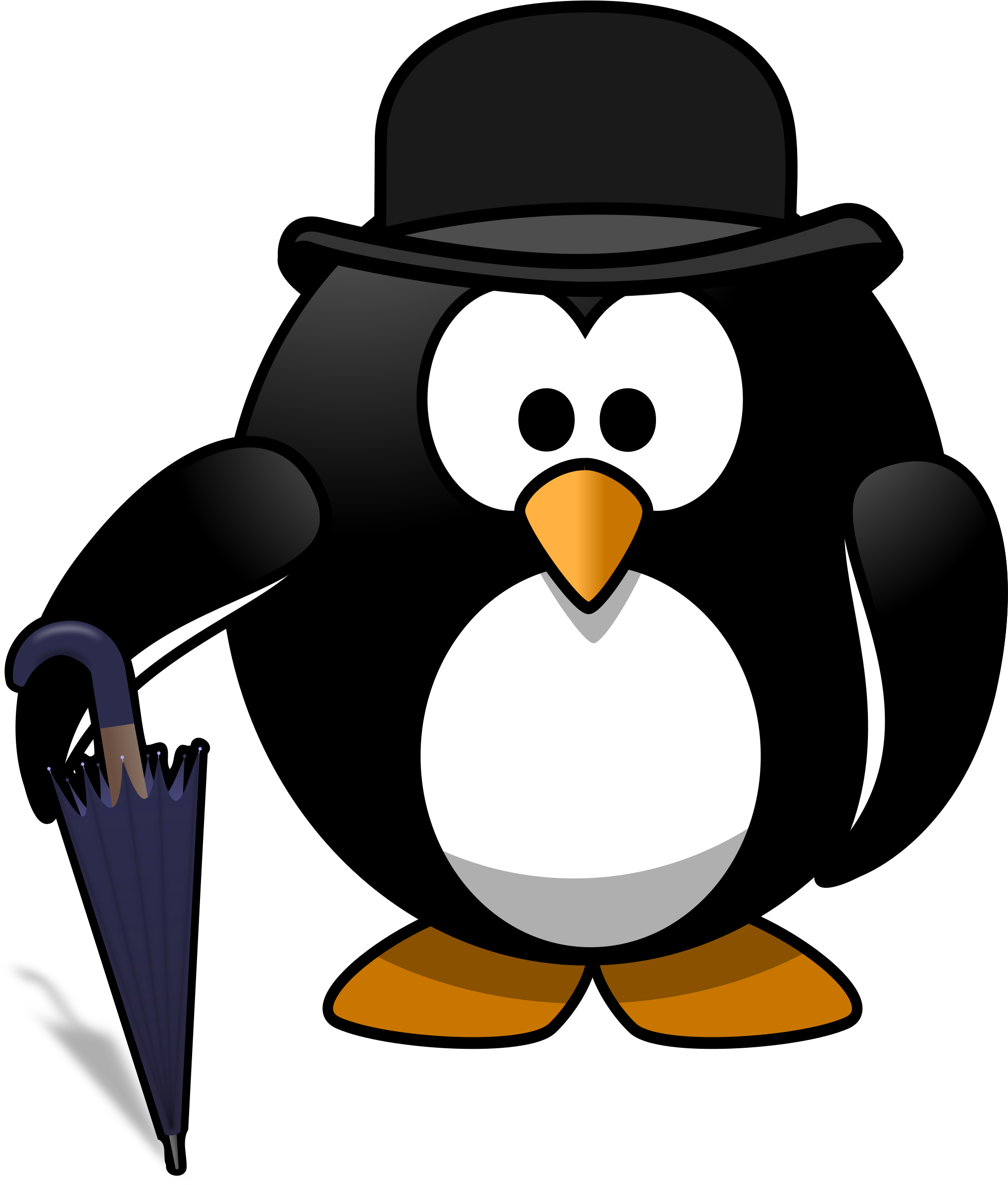 Cartoon Penguin With Hatand Umbrella