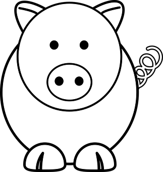 Cartoon Pig Blackand White