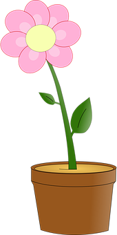 Cartoon Pink Flowerin Pot