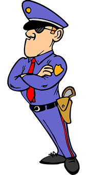 Cartoon Police Officer Standing Firm