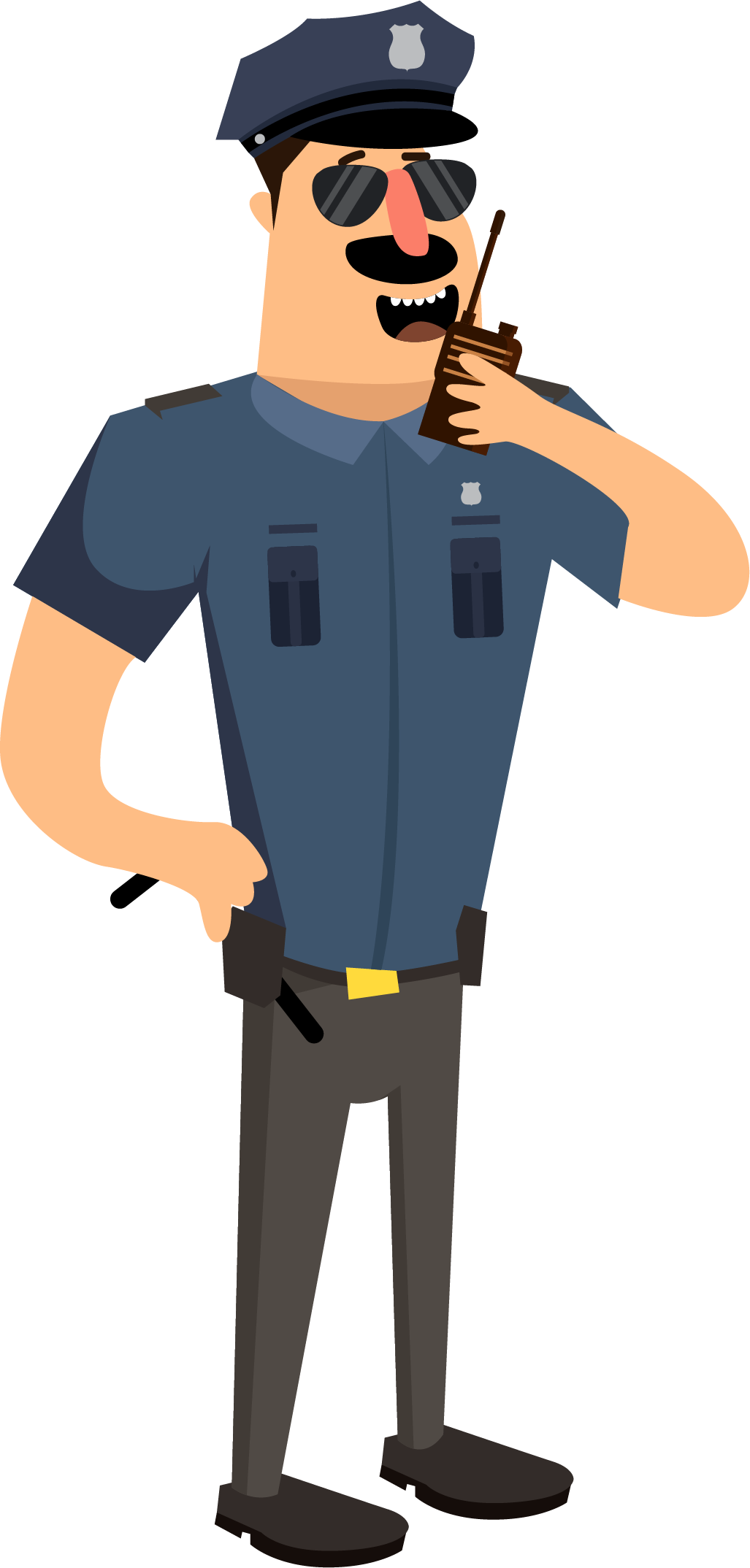 Cartoon Policeman Communicating Via Radio