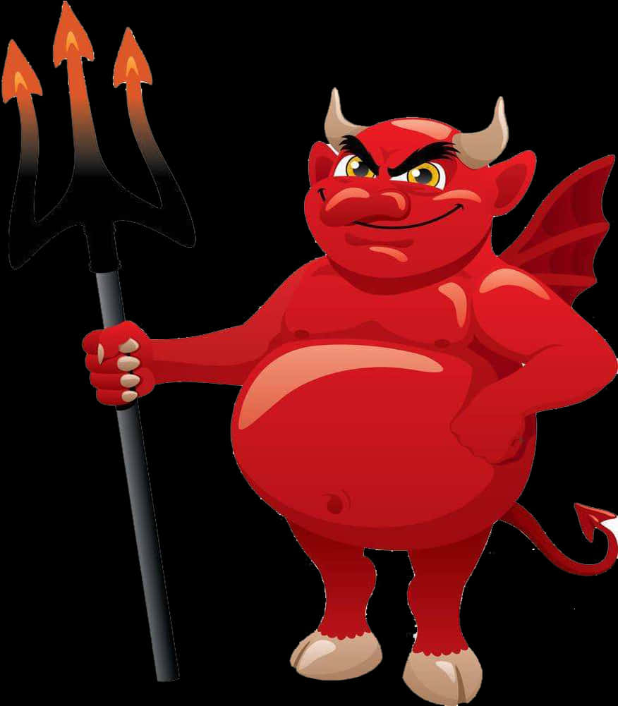 Cartoon Red Devil With Trident