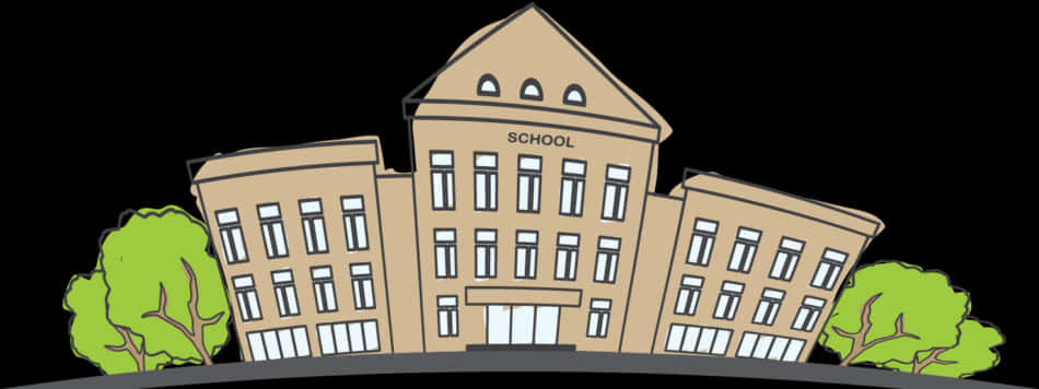 Cartoon School Building Night Scene