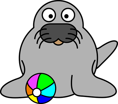 Cartoon Seal With Beach Ball