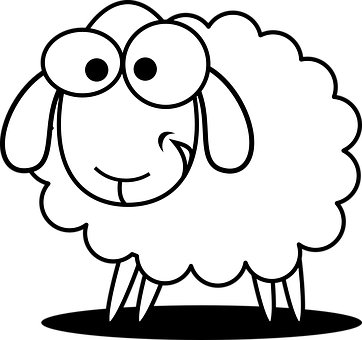 Cartoon Sheep Smile Blackand White