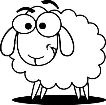 Cartoon Sheep Smiling Blackand White