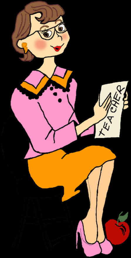 Cartoon Teacher Holding Sign