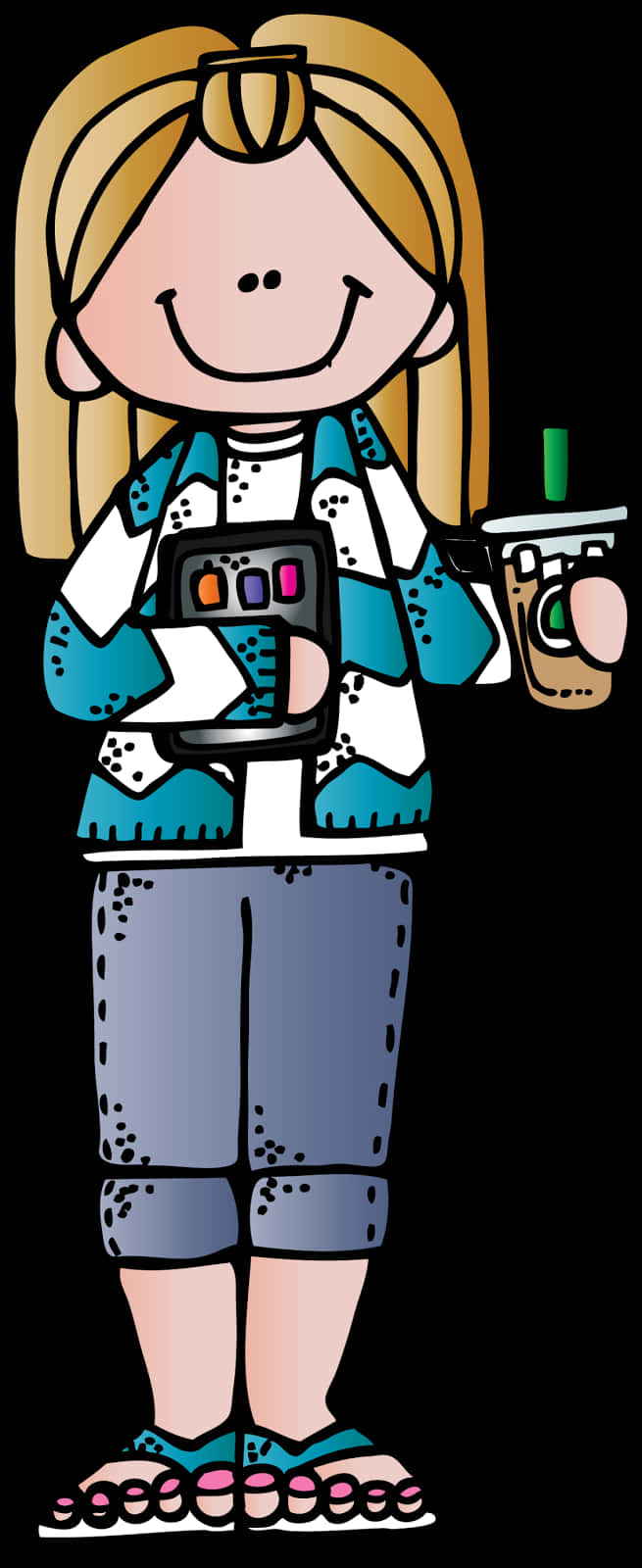 Cartoon Teacher With Coffee And Books