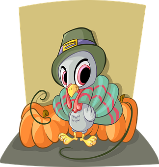 Cartoon Turkeywith Pumpkinand Hat