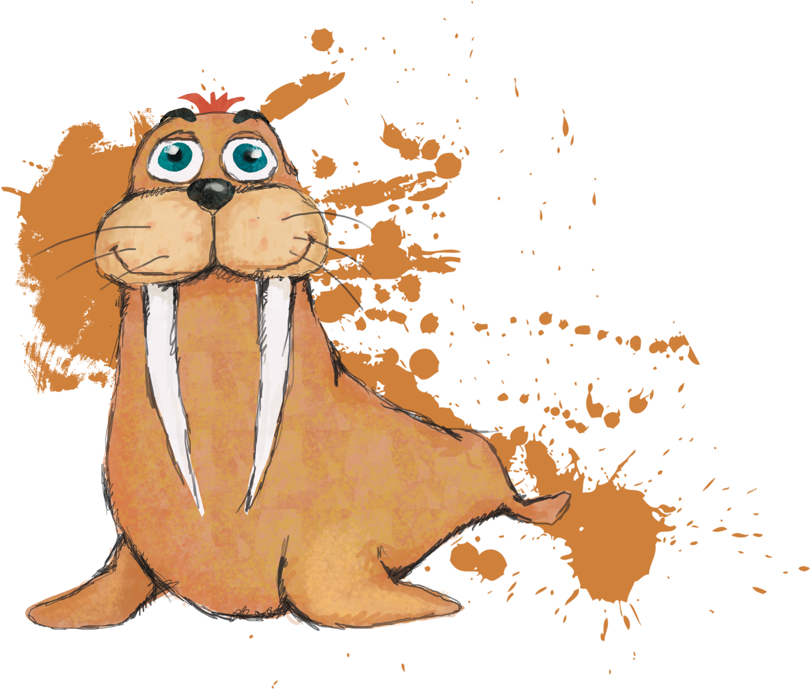 Cartoon Walrus Orange Splash Artwork