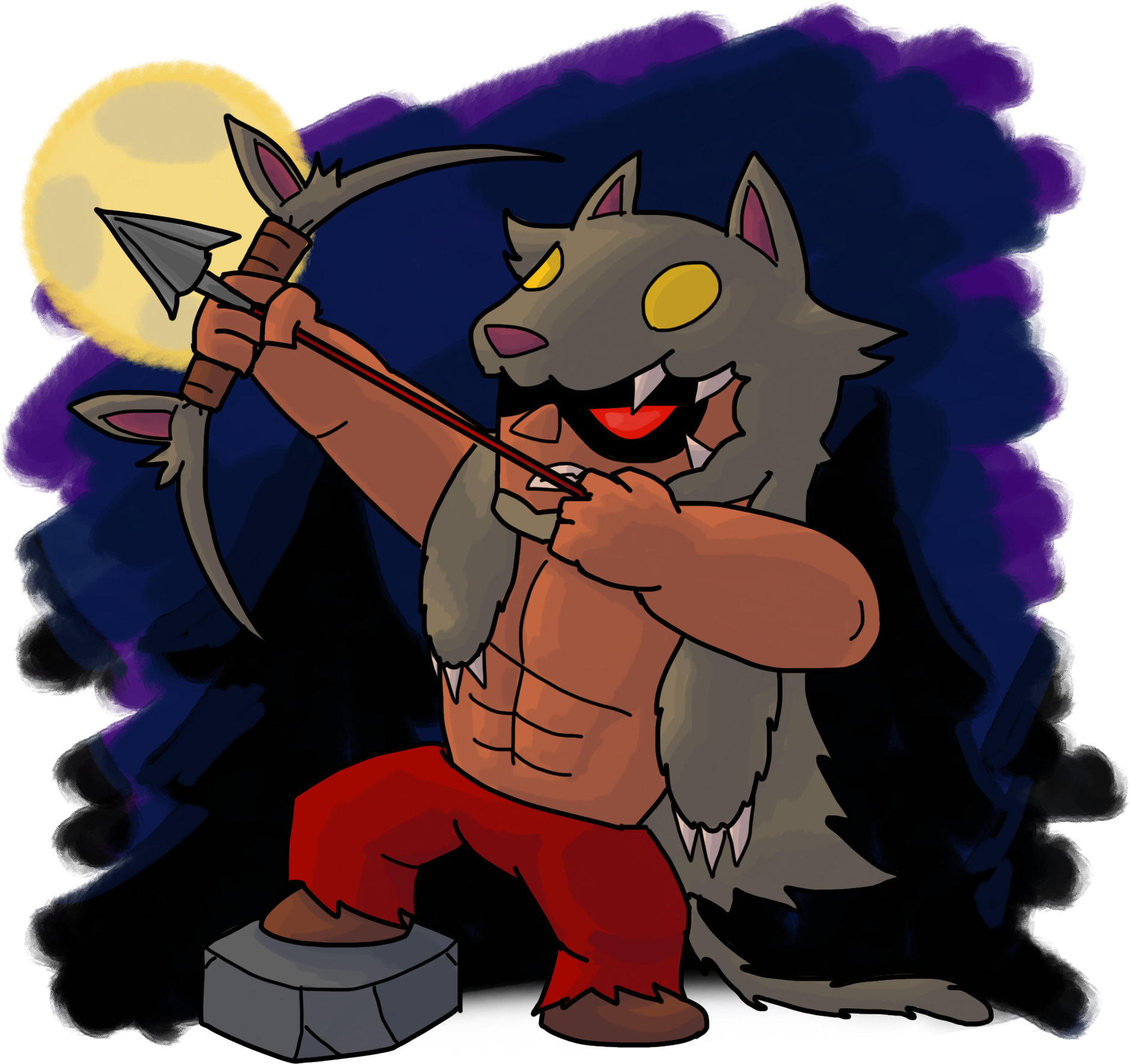 Cartoon Werewolf Archer Moonlight