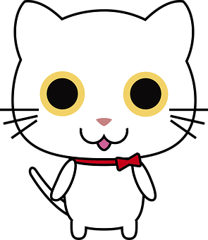 Cartoon White Cat Red Bow Tie