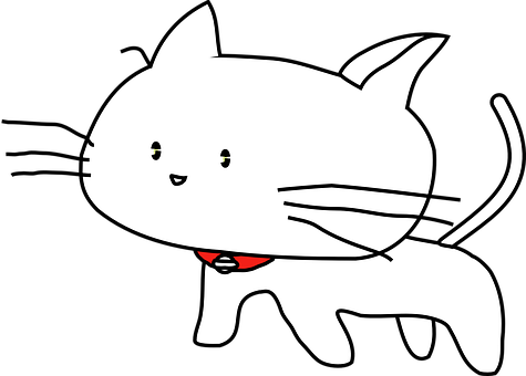 Cartoon White Cat Red Collar