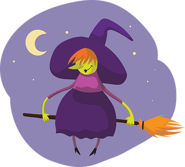 Cartoon Witch Flyingon Broomstick