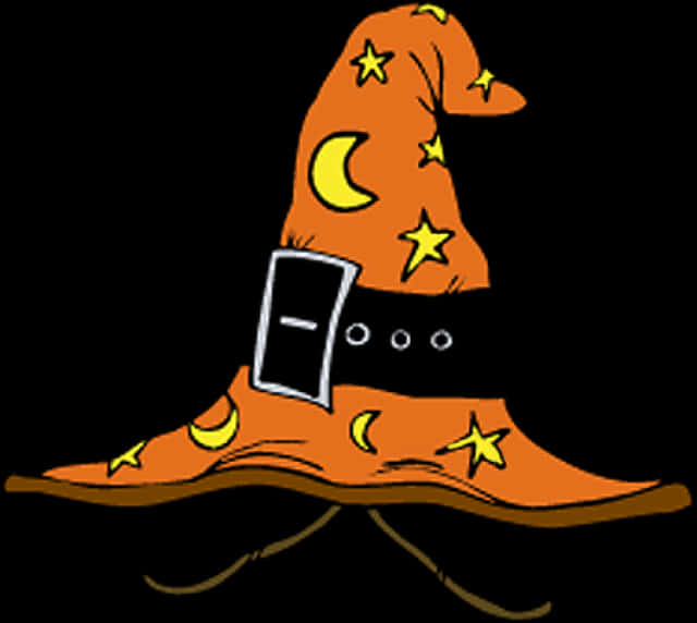 Cartoon Witch Hatwith Starsand Moon