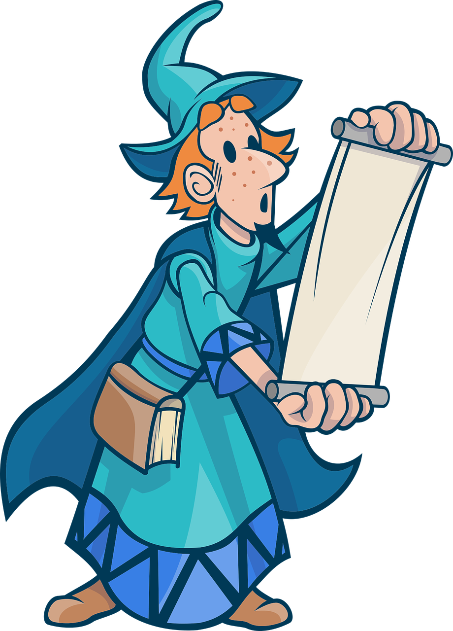 Cartoon Wizard Reading Scroll