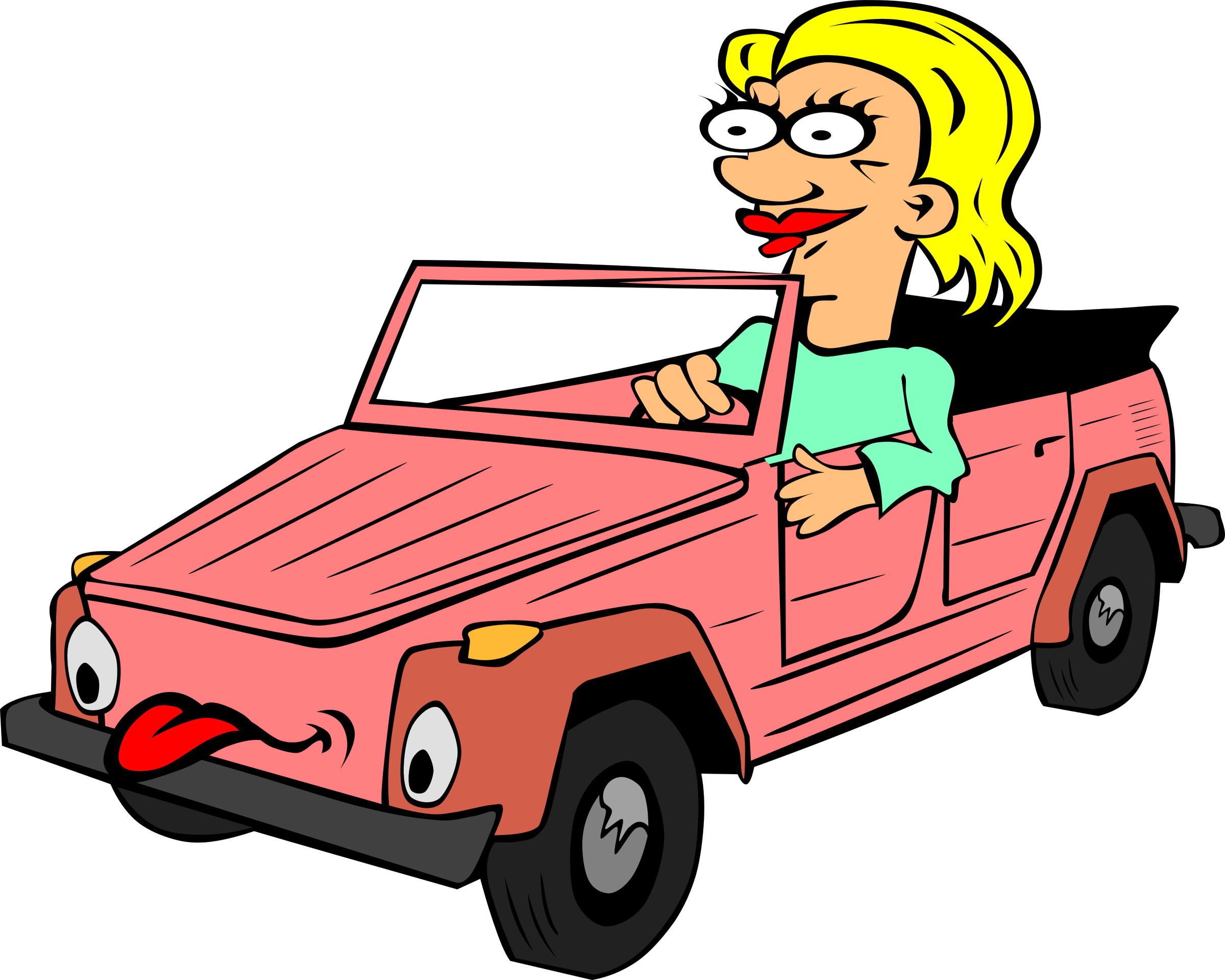 Cartoon Woman Driving Car