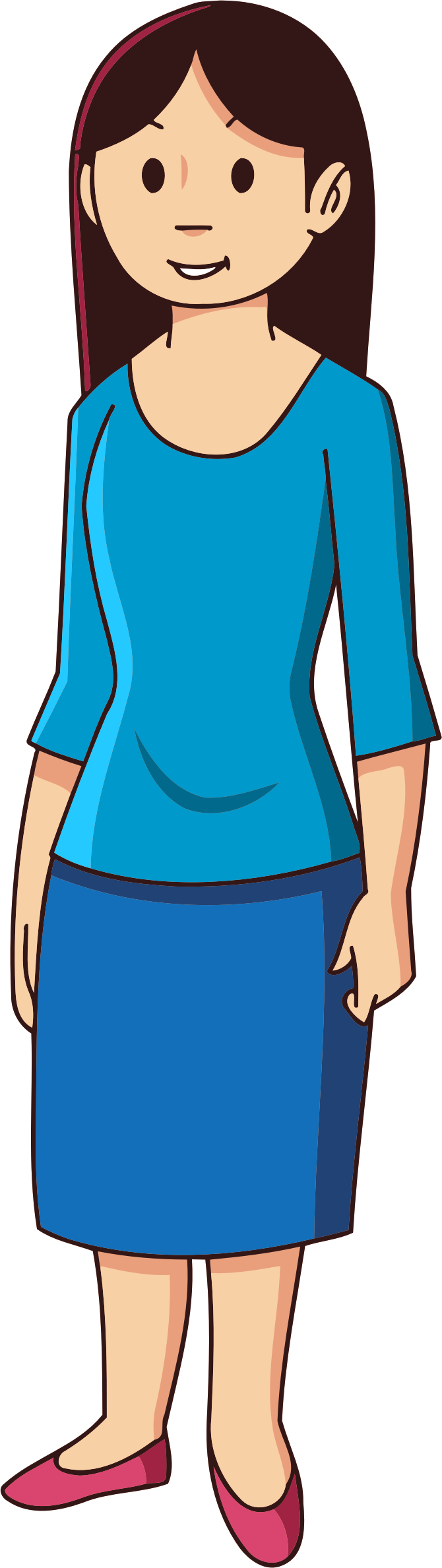 Cartoon Woman Standing Blue Outfit.png