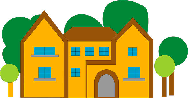 Cartoon Yellow Housewith Trees