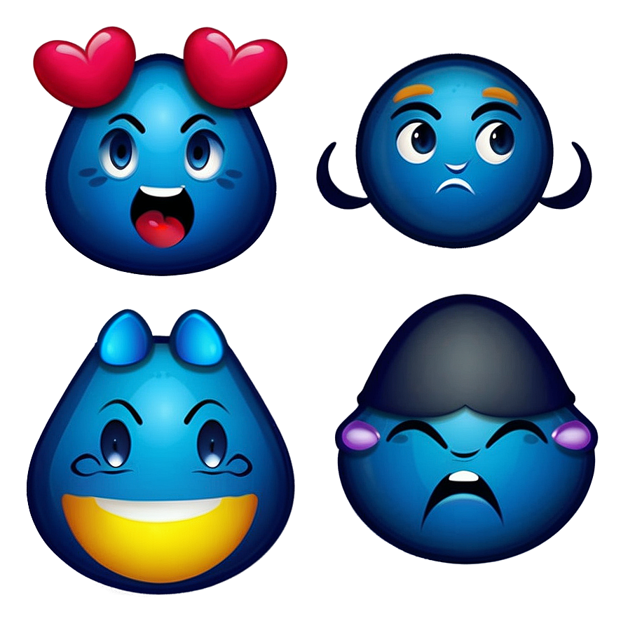 Cartoonish Blue Emojis Png Set Axi41