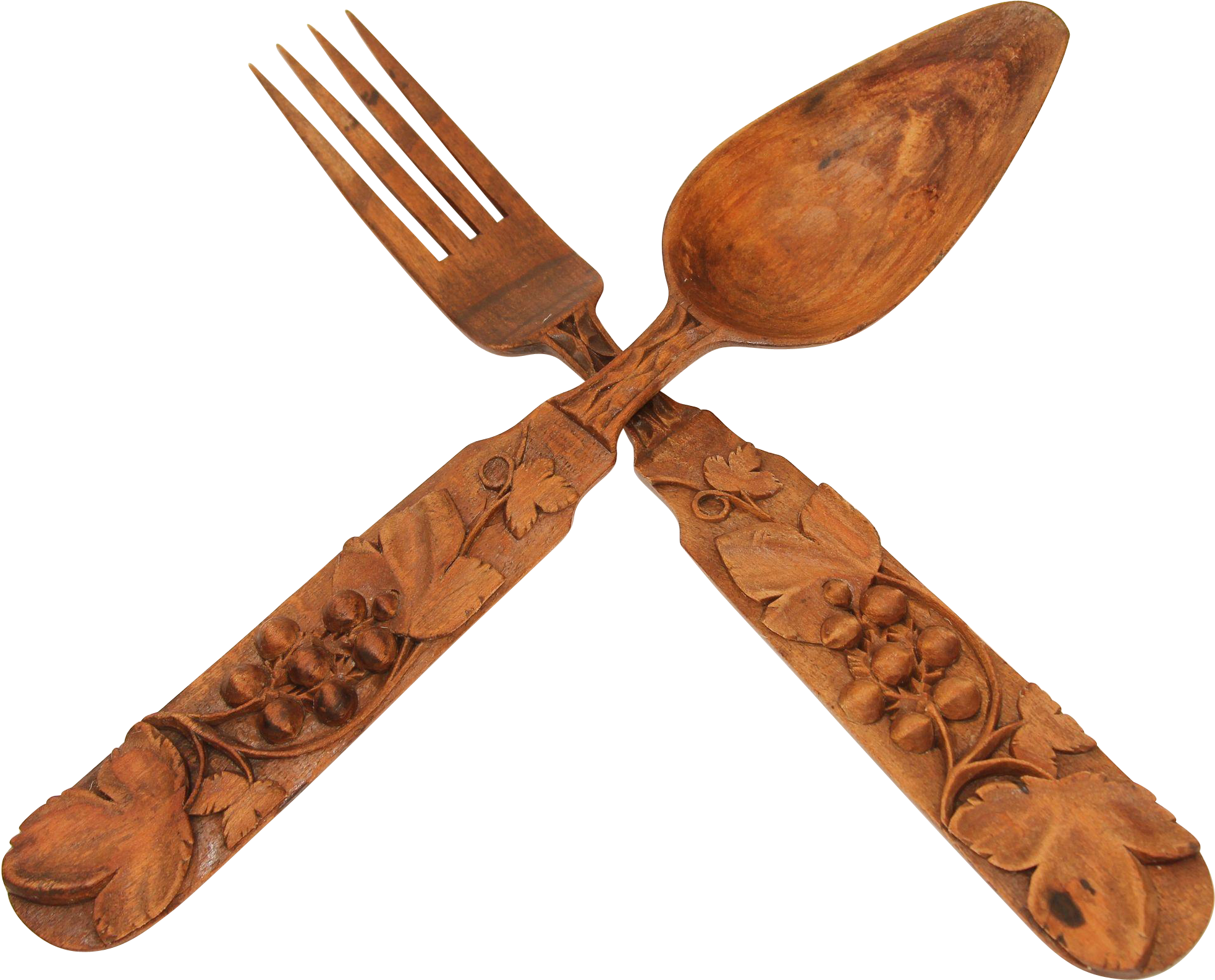 Carved Wooden Forkand Spoon Crossed