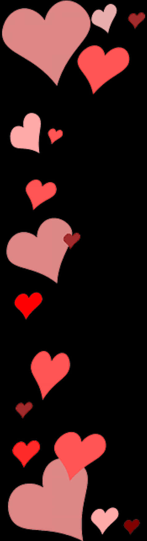 Cascading Pink Heartson Black Background