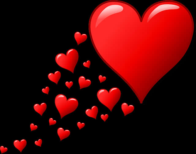 Cascading Red Hearts Black Background