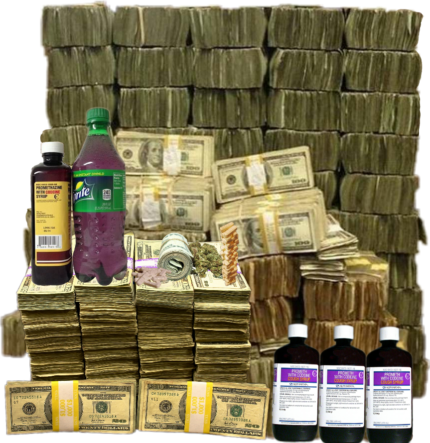 Cash Stackwith Medicinal Syrupand Soft Drink