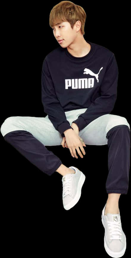 Casual Puma Outfit Sitting Pose