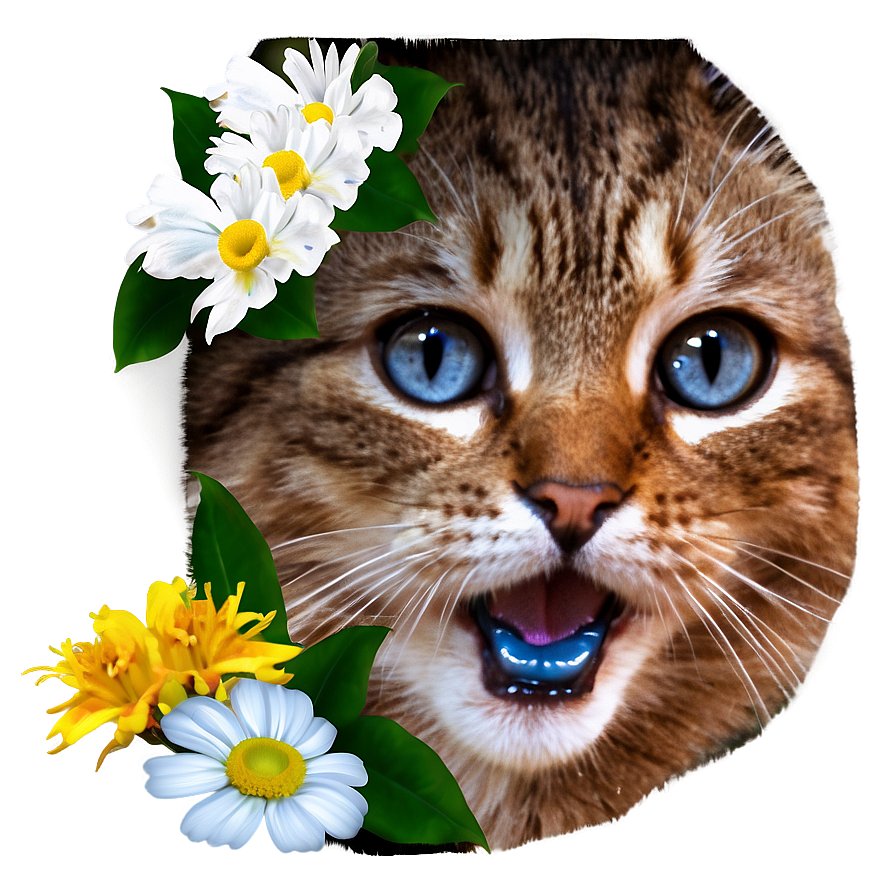 Cat Face With Flowers Png Thu61