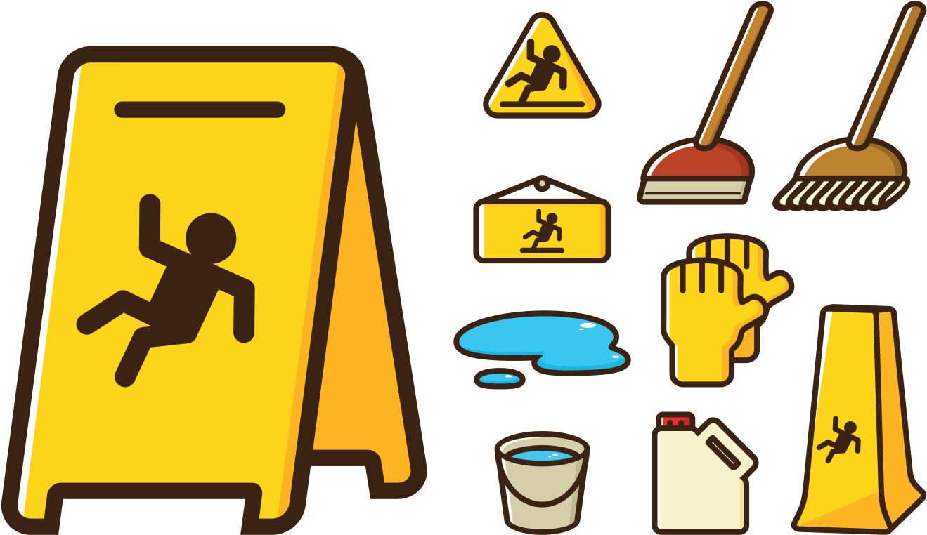 Caution Wet Floor Signsand Cleaning Tools