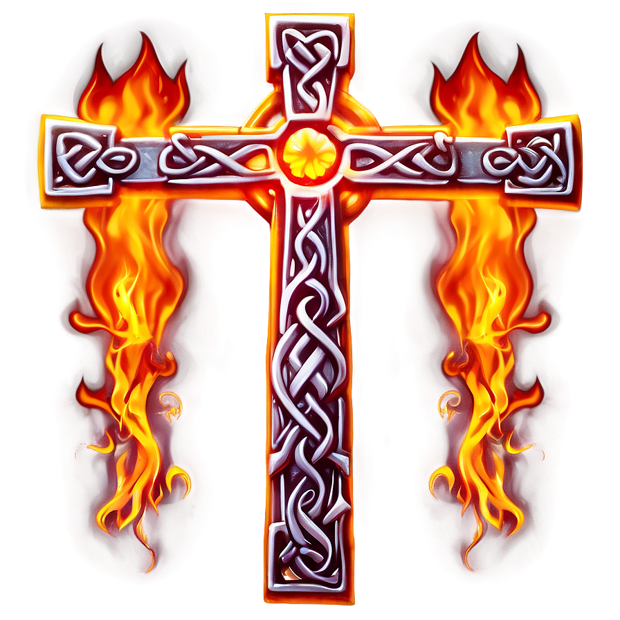 Celtic Cross In Fire Design Png Sna